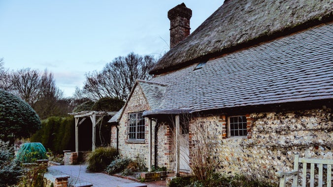 Frosty Rose terrace, Alfriston Clergy House, East Sussex